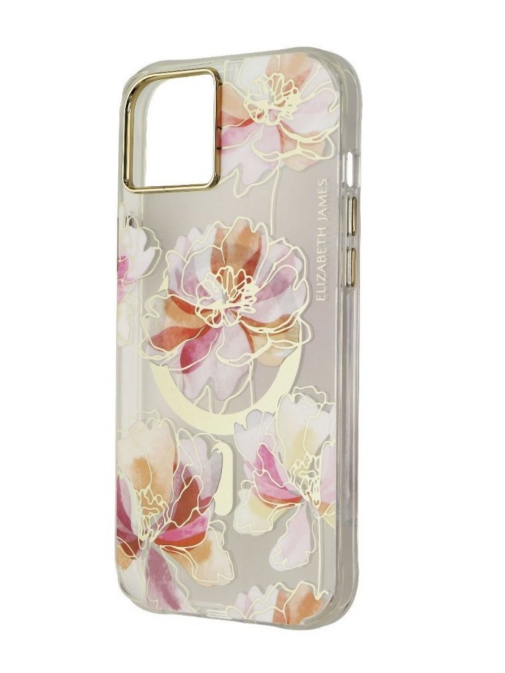 Elizabeth and James Pink Floral Clear Phone Case with Gold Accents